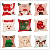 1pcs christma pillowcase linen cushion home sofa cushion gifts christmas pillowcase 45x45cm cartoon santa claus elk pillow cover