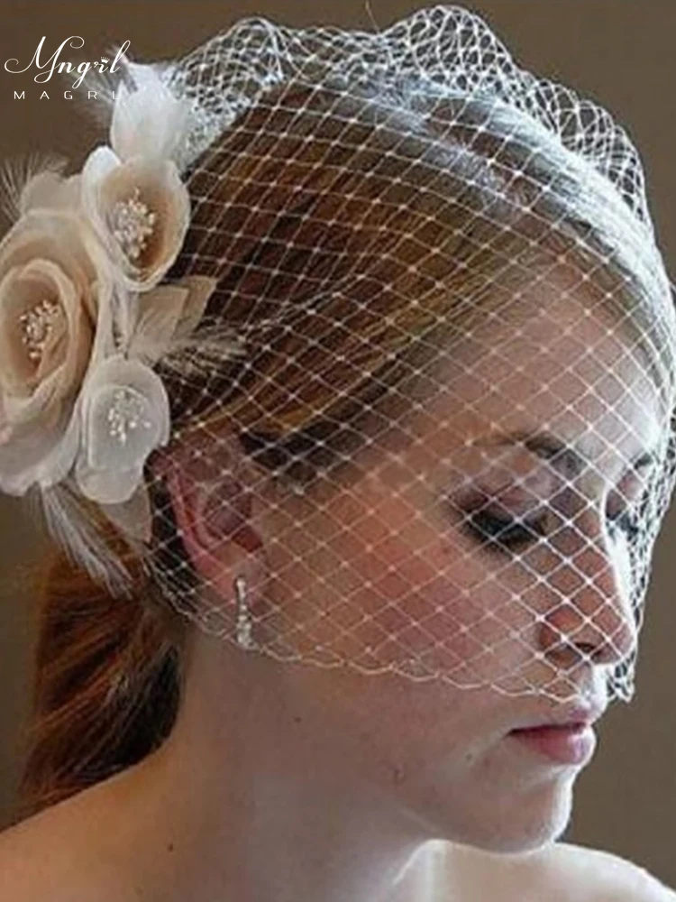 

MNGRL Wedding Accessories Bridal Veil Simple And Elegant Headdress Flower Head Covering Veil Champagne Color Lace Veil