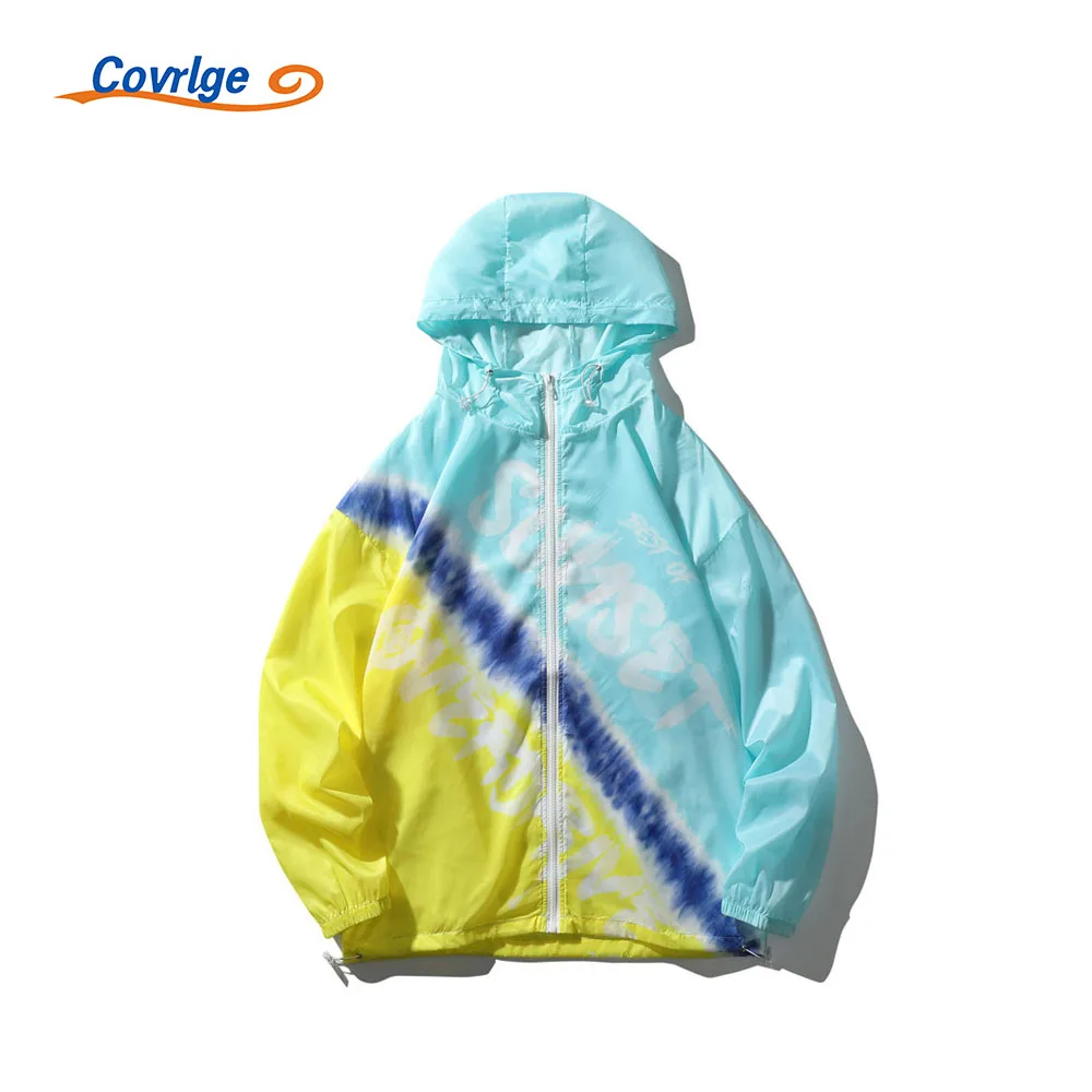 

Covrlge New Top Color World Printing Comfortable Breathable Sunscreen Light Zip Up Sports Leisure Trend Clothing MWK025
