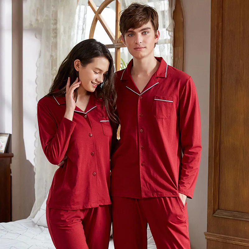 

2. Женская Повседневная Пижама с длинным рукавом + Домашняя одежда, Женская Хлопковая пижама с отложным воротником для пар, 2 шт./комплект