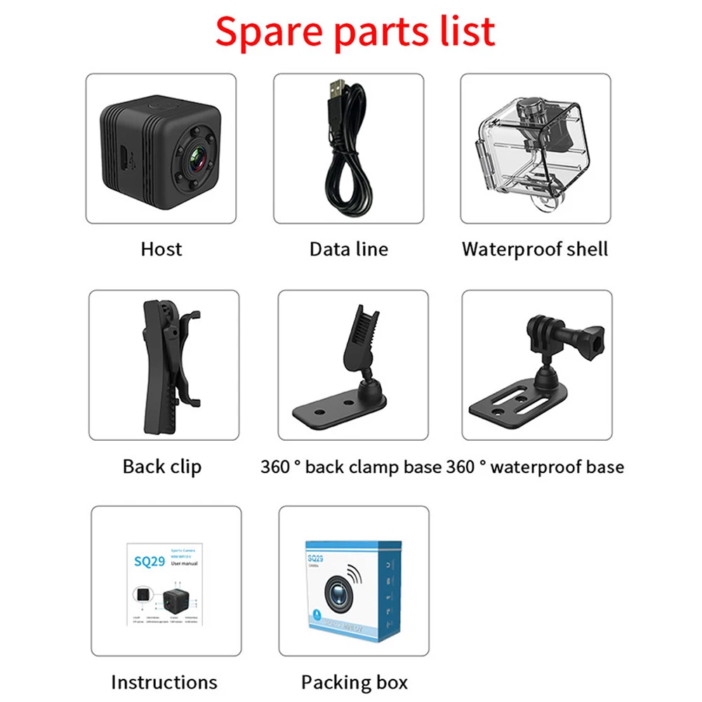 

HD WIFI SQ29 IP Camera Small Mini Camera Cam Video Sensor Night Vision Waterproof Shell Camcorder Micro Camera DVR Motion