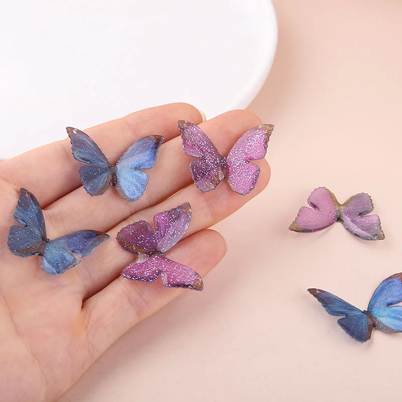

New Glitter Resin Butterfly Jewelry Charms Fashion Earring Accessories Material 20pcs 24*30mm Jewelry Pendant Ornaments Pendants