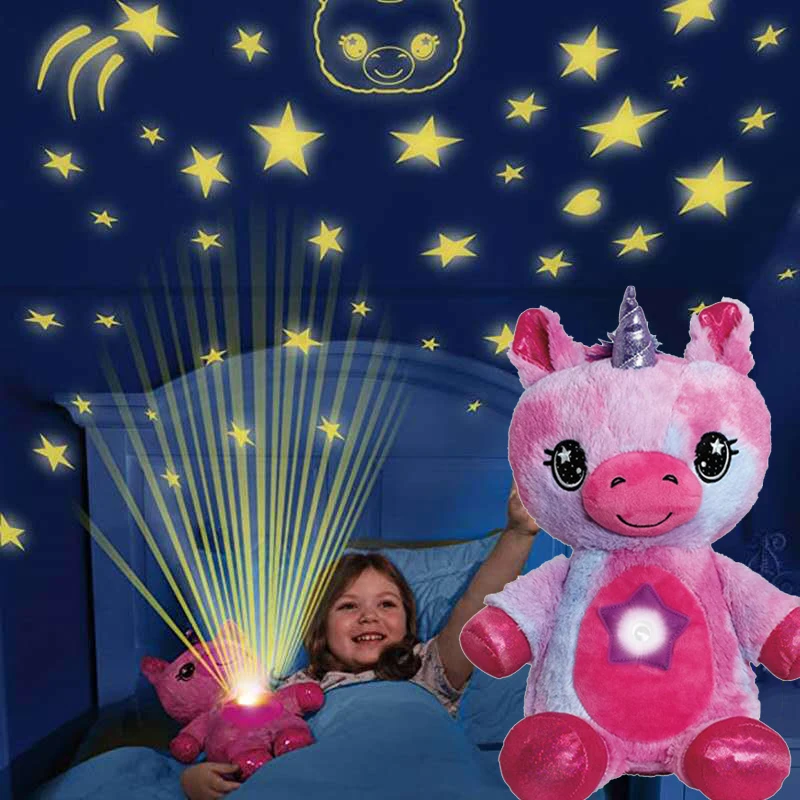 

Cartoon Plush Doll Toy Plush Starry Sky Dream Projector Belly Comfort Toy Night Light Cute Puppy Christmas Gift For Children