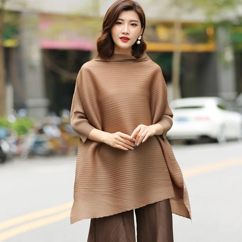 Summer T-Shirt For Women  2022 New Half Turtleneck Batwing Sleeves Solid Color Loose Vertical Elasticity Irregular Top