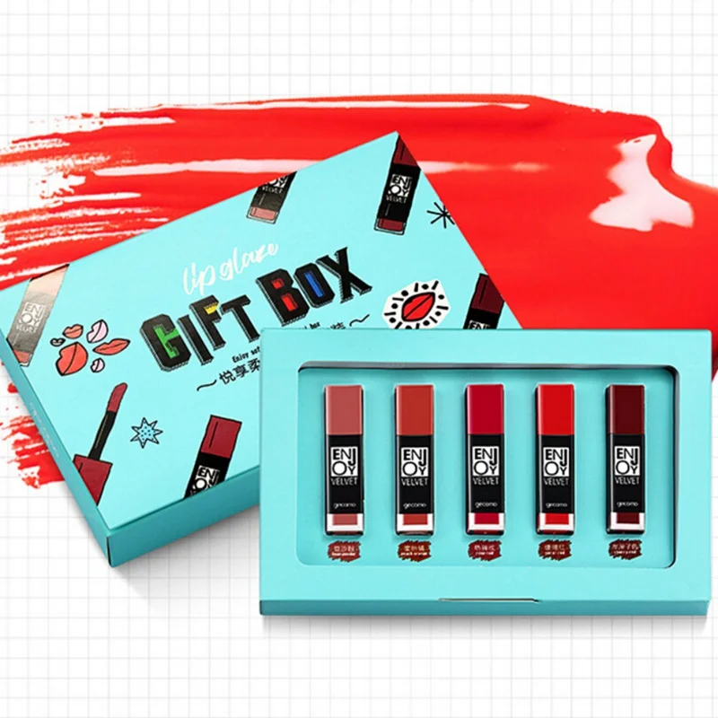 5 Color Matte Liquid Lip Tint Set Gift Box Velvet Long Lasting Stick Gloss Red Nude Kit Cosmetic Beauty.w | Красота и здоровье