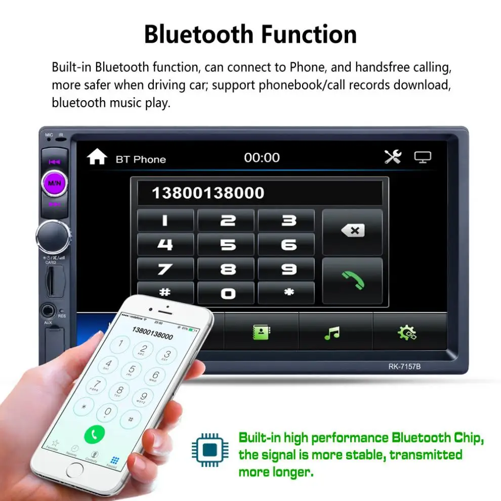 7 дюймов 2 DIN Bluetooth Авто стерео видео плеер HD сенсорный экран AM FM RDS радио Suppor USB