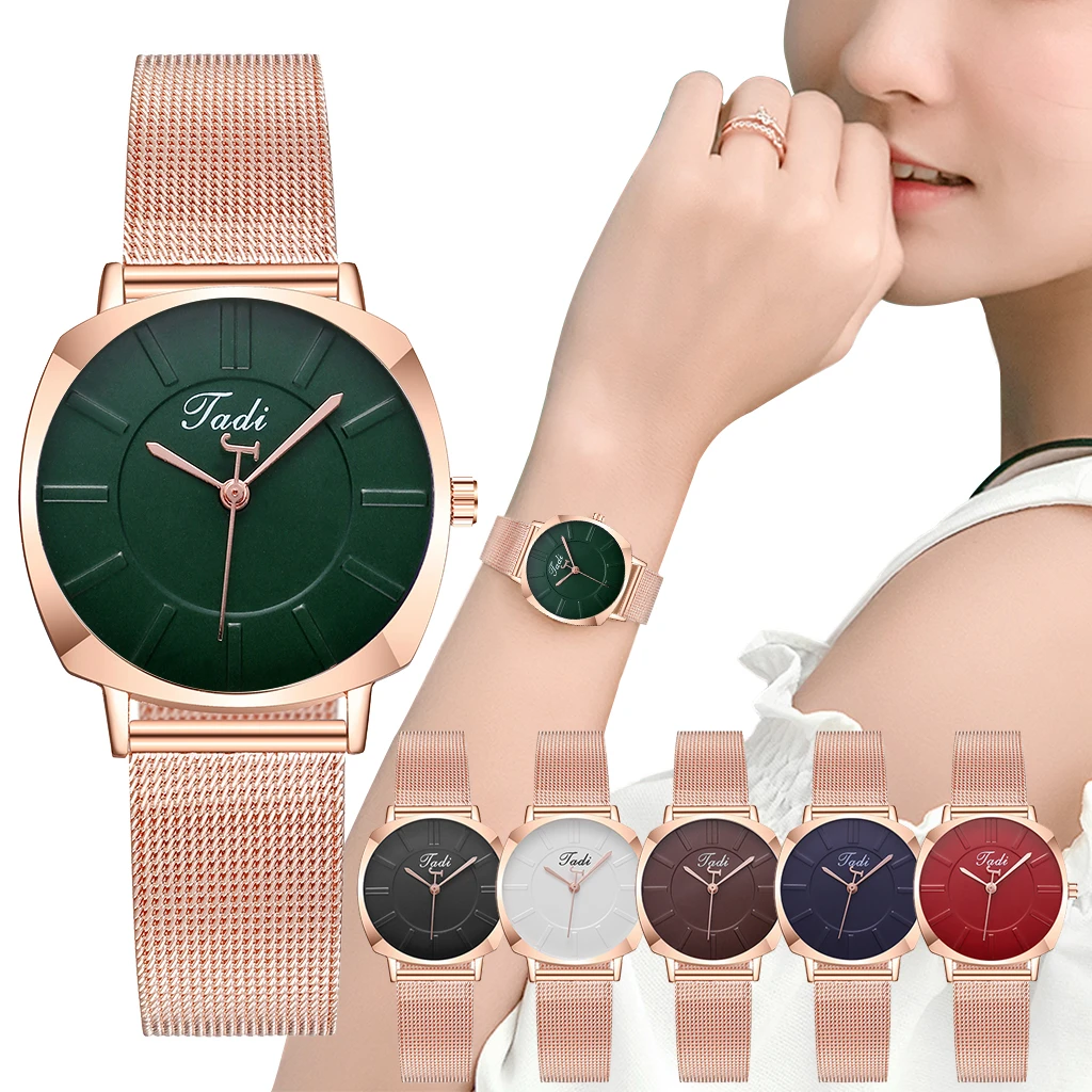 Бренд Tadi женские часы из нержавеющей стали розового золота с сеткой роскошные