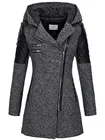 Женское зимнее шерстяное пальто, осень 2020, на молнии, панк, готика, серая верхняя одежда, Офисная Мода, пэчворк, искусственная кожа, шерстяное пальто