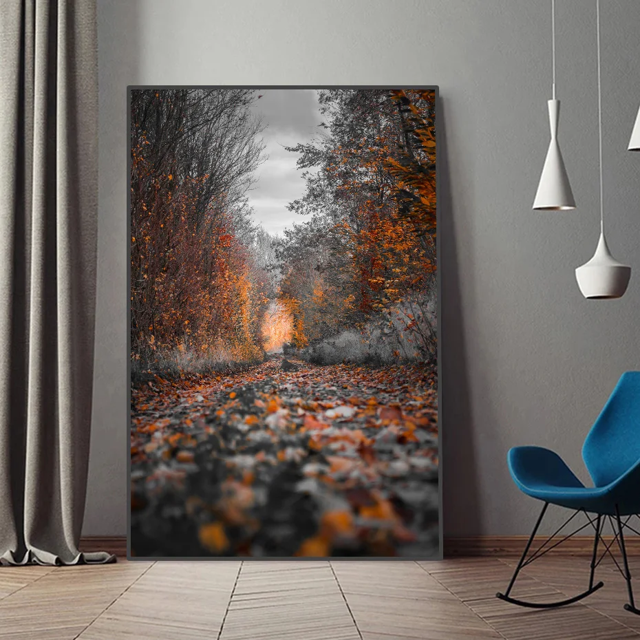 Осенний пейзаж Картина кленовый лес выпадающий плакат на холсте принты