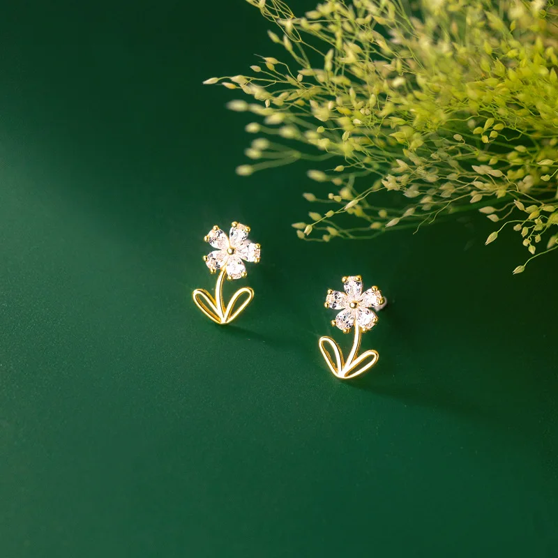 

Genuine 925 Sterling Silver Dainty Zircon Flower Stud Earrings for Women Girls Hypoallergenic Jewelry Gifts