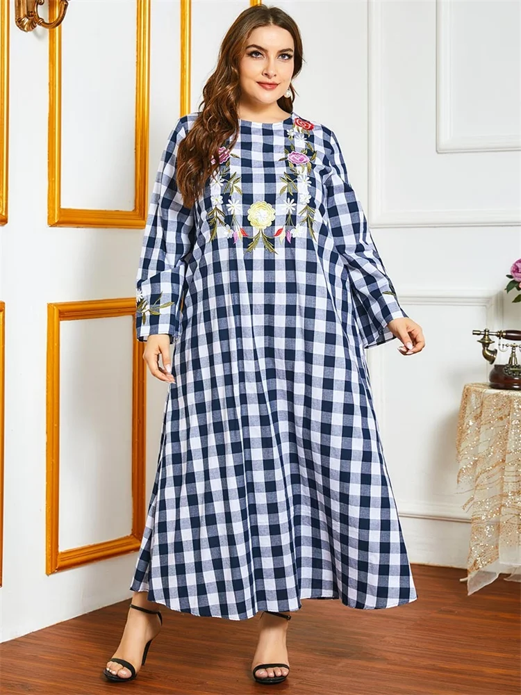 Женское клетчатое платье Siskakia длинное с цветочной вышивкой осень 2020 Инди