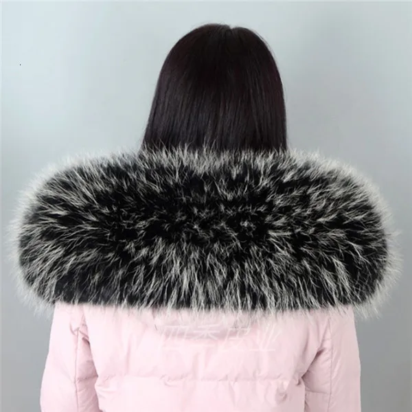 Frost black Натуральный меховой воротник зимняя новая модная теплая шаль настоящий Енот роскошный бренд шарфы Пальто женские меховые шали размера плюс шарфы - Цвет: Frost black