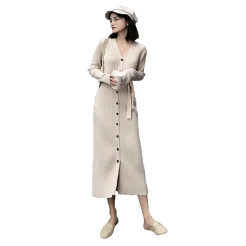 Женское трикотажное платье с v-образным вырезом повседневное теплое элегантное