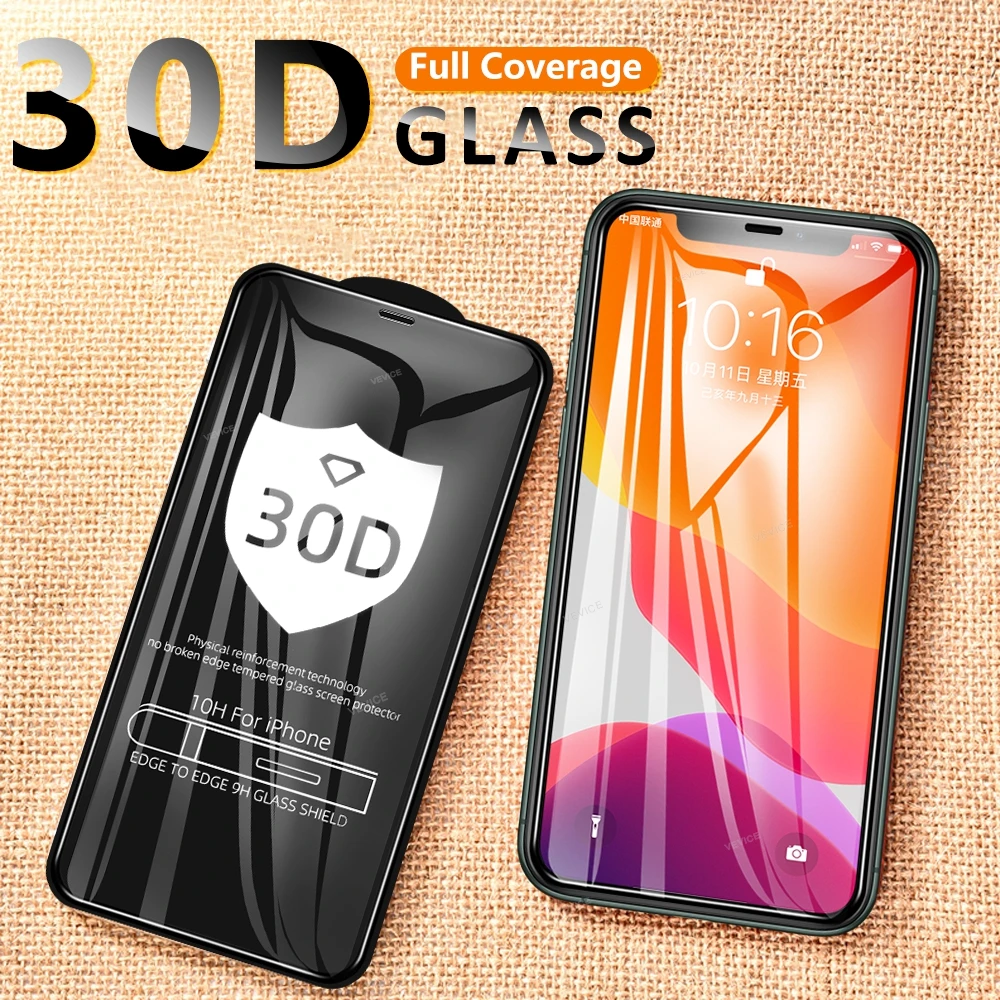 Изогнутое стекло 30D для iPhone 11 Pro Max X XS полное покрытие Защита экрана 7 8 6S 6 Plus