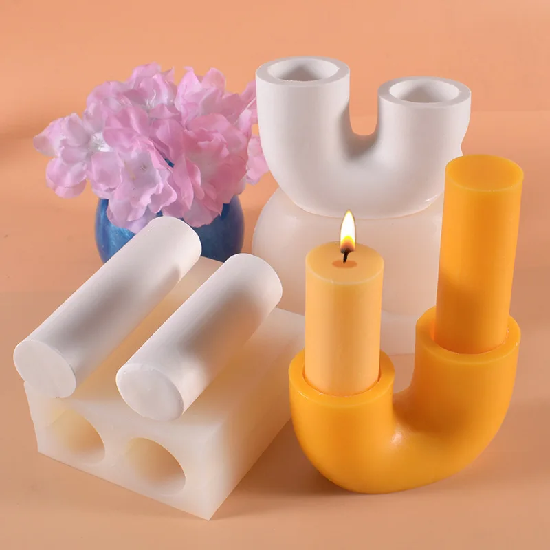 

Round Randle Silicone Mold DIY Geometric U-shaped Candlestick Candle Holder Making Kit Soap Resin Mold Gifts Craft Home Decor