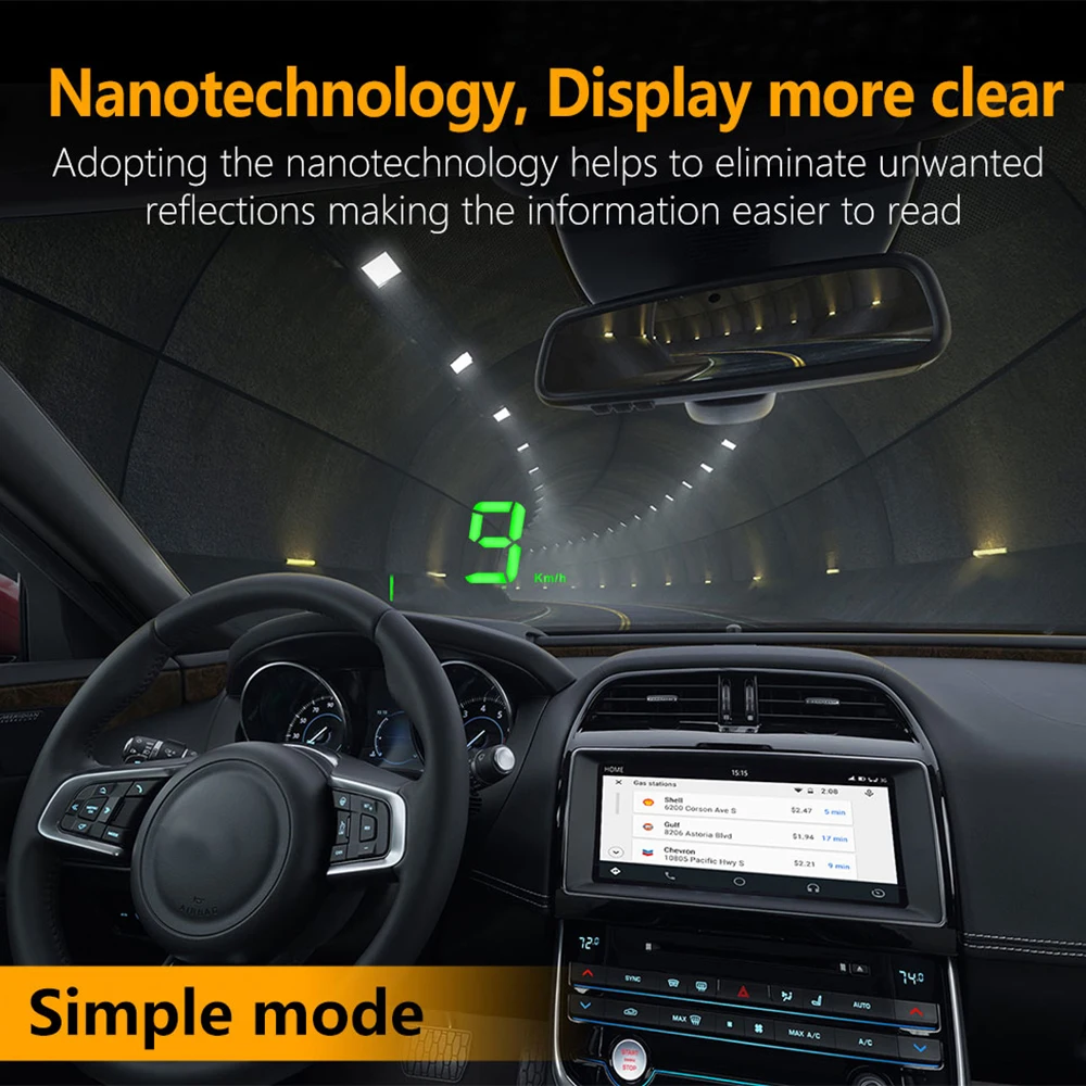 A2 HUD 3.5 Inch GPS Car Head Up Display Speed Alarm Compass Windshield Projector Speedometer Via Satellites 5 | Автомобили и