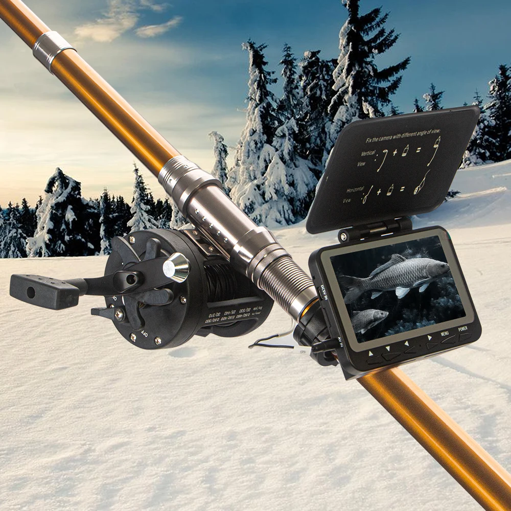 Дешево Видеокамера для подводной рыбалки, HD камера 1000TVL для рыбалки SYANSPAN с монитором 4,3 дюйма, 8 инфракрасных светодиодов, ИК-рыболокатор