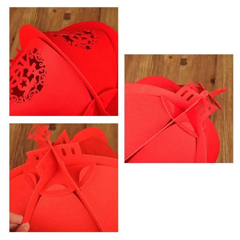 

Chinese Festivals and Celebration Felt Cloth Lanterns, Chinese Lucky Red Blessing Assembled Lanterns (2 Lanterns)