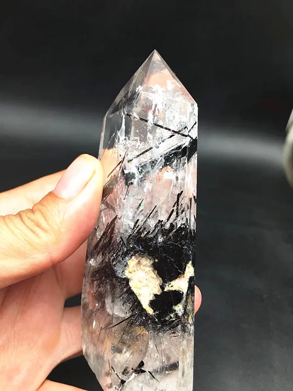 

Natural quartz crystal black crystal magic wand point healing