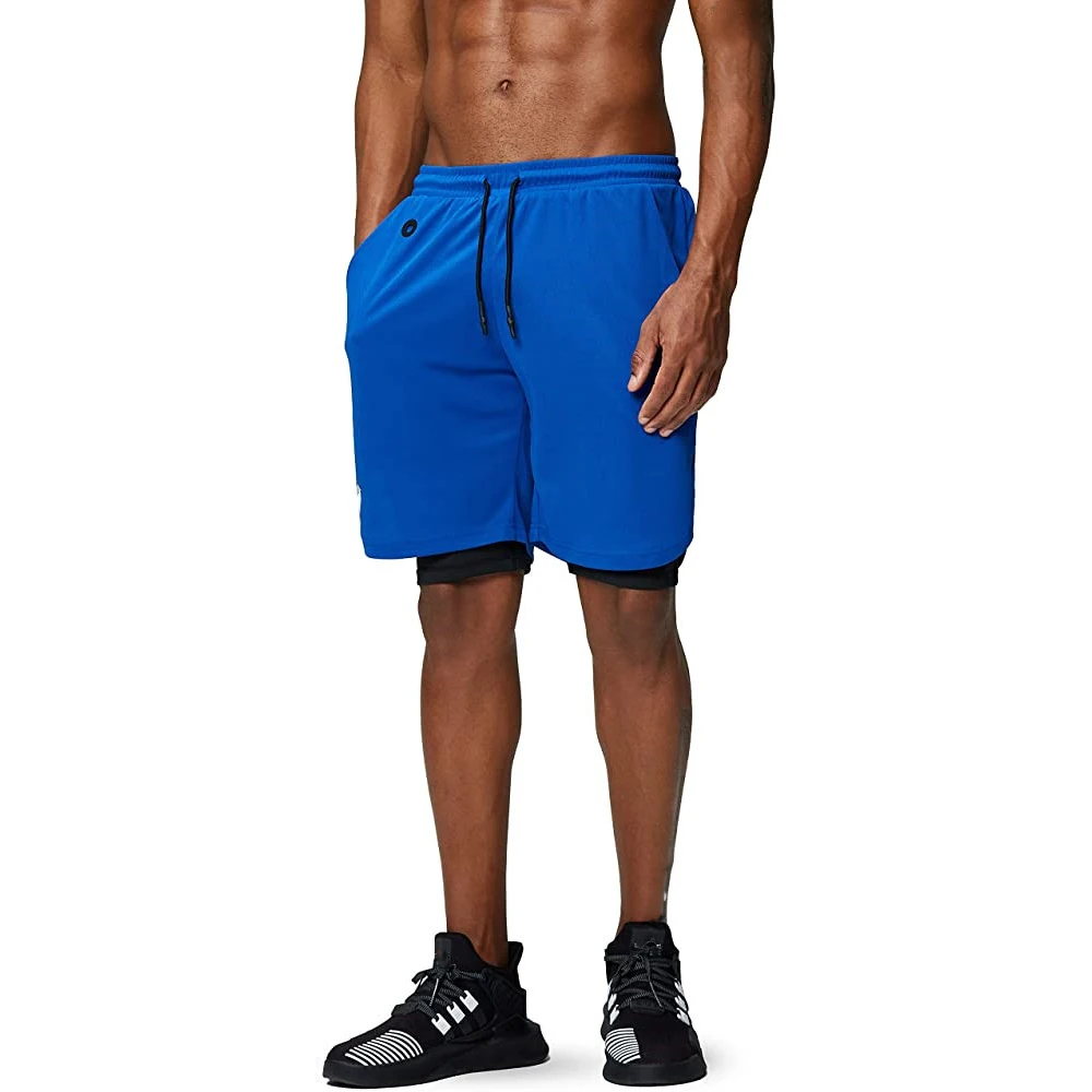 Мужские спортивные шорты для бега 2 в 1 с карманами спортивный тренировочный