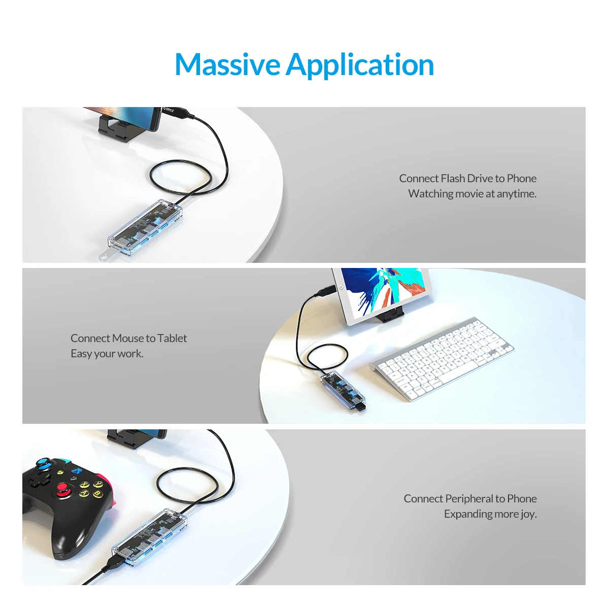 ORICO прозрачный usb-хаб мульти высокоскоростной USB3.0 2,0 сплиттер 4 порта OTG адаптер для чтения карт для настольных ПК Аксессуары для ноутбуков