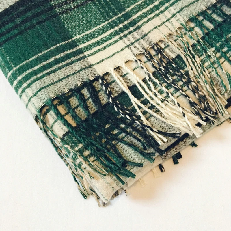 Женский длинный шарф с кисточками теплый толстый элегантный винтажный в клетку