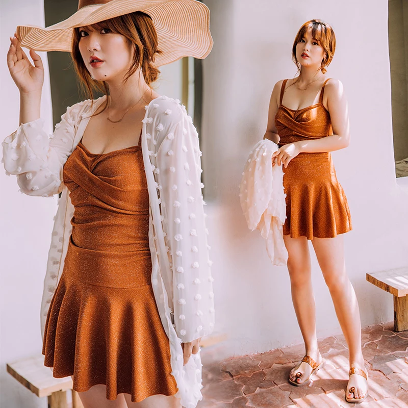 STAERK размера большой мм консервативный купальник цельный собранный на маленькую грудь для фотосессии на пляже, чтобы выглядеть модно.