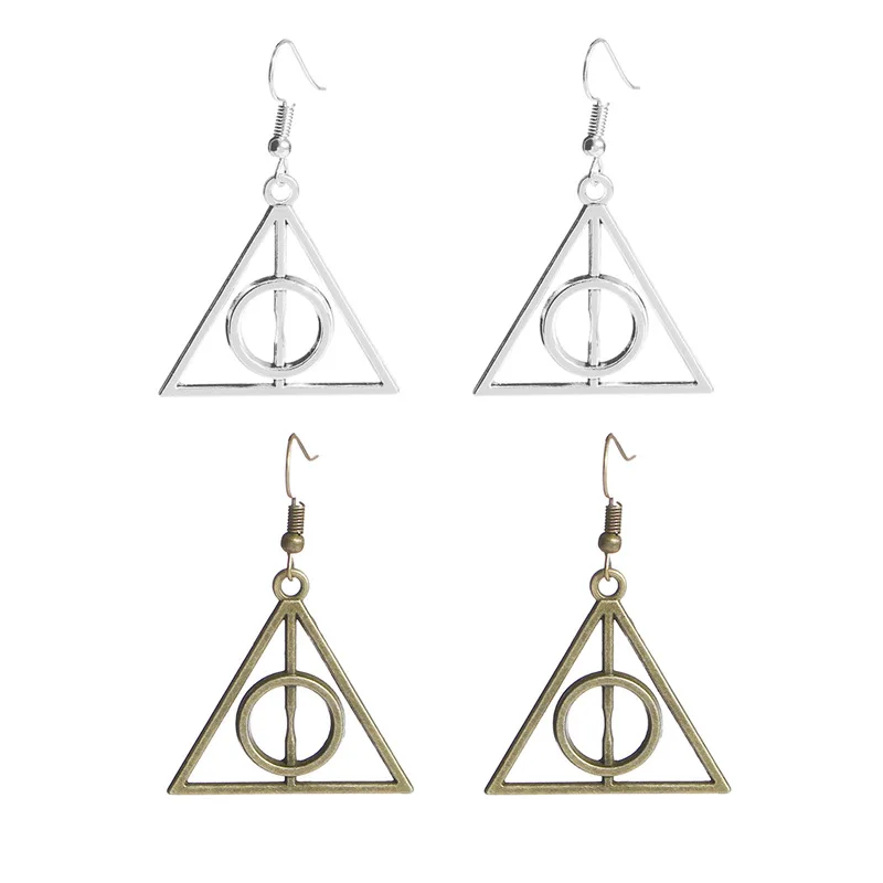 

Dropship Tiny Deathly Hallows Luna Triangle Dangle Drop Earrings For Women Geometrical Ethic Boucle d'oreille Homme Femme Bijoux