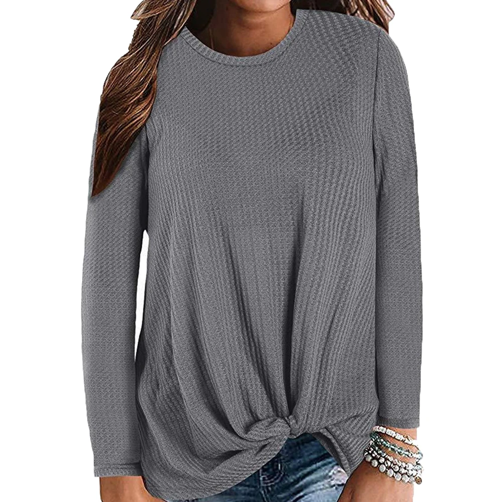 

Plus Size Chic Lady Women Sweaters Solid Color O Neck Long Sleeve Knotted Knitted Sweater Top Jumper