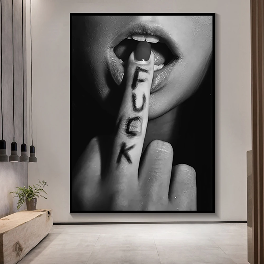 

Fashion Girl Sexy Lips Canvas Art Posters and Prints Black and White Pictures Scandinavian Wall Painting Modern Home Decoration