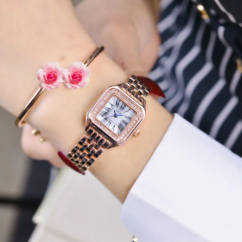 Часы женские кварцевые с квадратным циферблатом из нержавеющей стали | Наручные