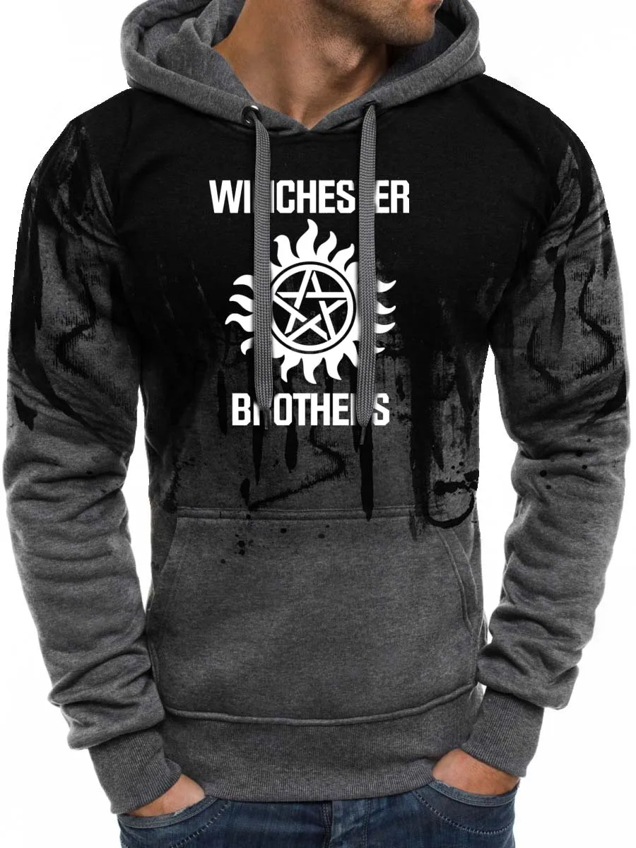 

Толстовка мужская зимняя/Осенняя, флисовый свитшот с градиентом, худи с принтом, повседневный модный спортивный костюм, Winchester Bros