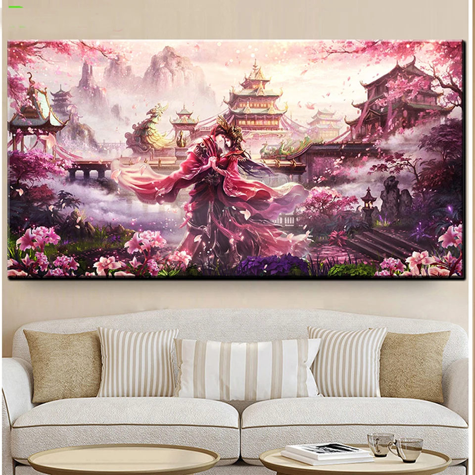 

Japanese Temple Fantasy 5D DIY,Diamond Painting mosaic Full drill Sakura Samurai diamond Embroidery diamond stitch N2385