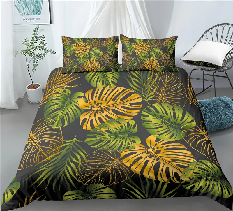 

Home Living Luxus 3D Blätter Drucken 2/3Pcs Komfortable Bettbezug Kissenbezug Bettwäsche Sets EU/UNS/AU Größe