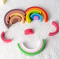 rainbow colorful wooden building blocks montessori toys arch bridge large wood assemble block baby educational toy for children
