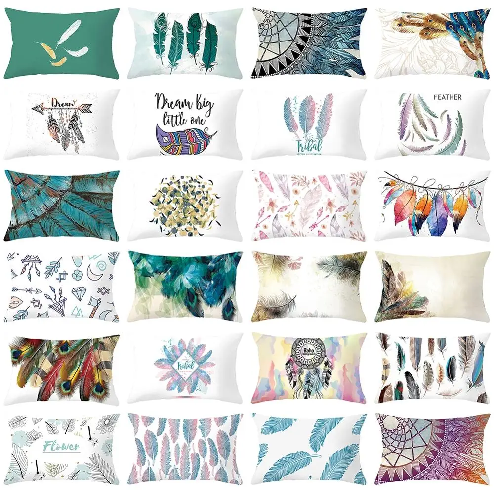 Украшение для дома короткая плюшевая подушка чехол с перьями мандала