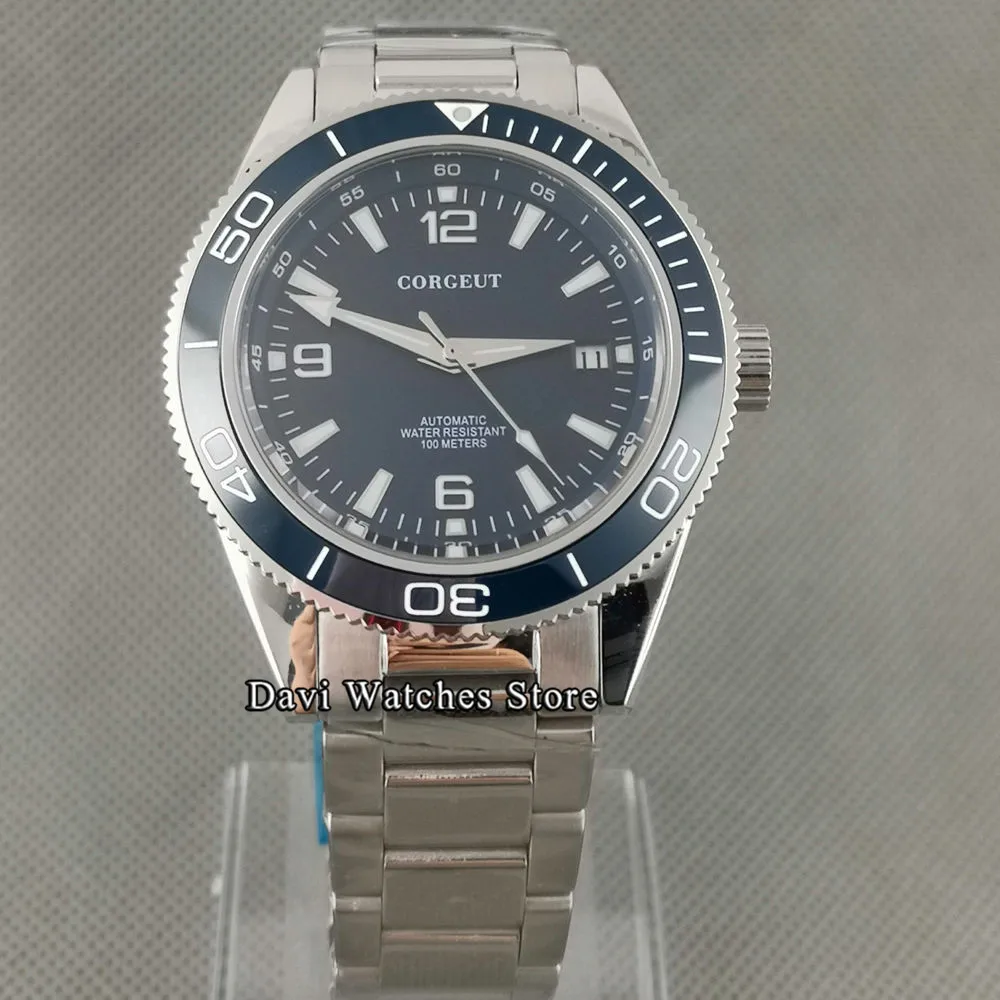 Мужские наручные часы с синим циферблатом и сапфировым стеклом 41 мм | Наручные