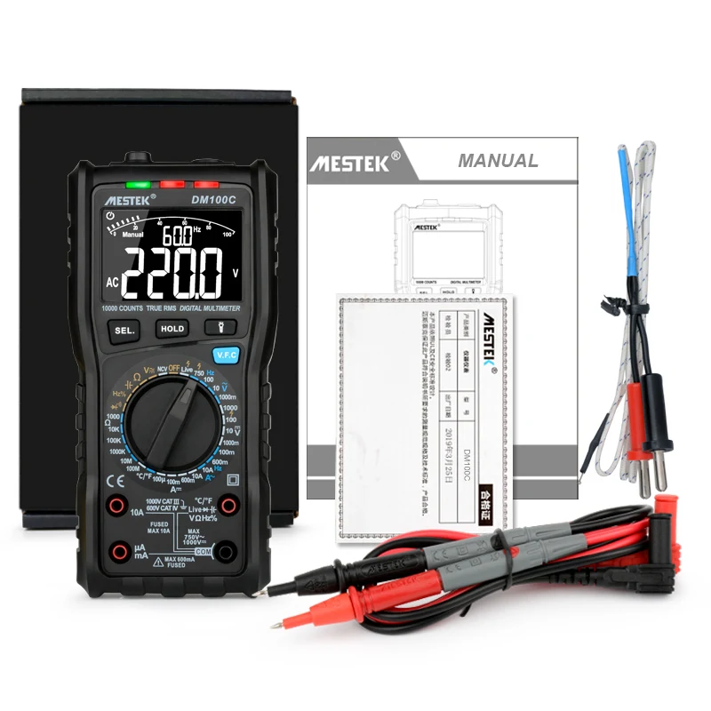 MESTEK DM100C True-RMS Digital Multimeter Button 10000 Count With Analog Bar Graph AC/DC Voltage Ammeter Current Ohm Multimetro |