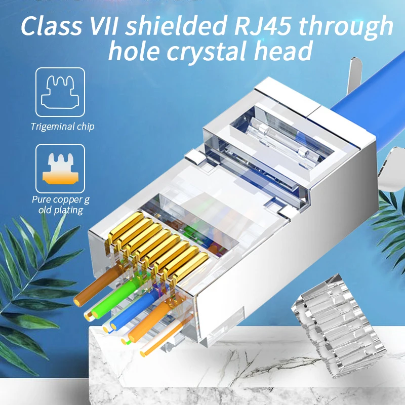 

RJ45 Cat7 Connector Shielding Engineering Grade Standard Through Hole Crystal Head Ethernet Cables Cat5e Cat6 Connectors