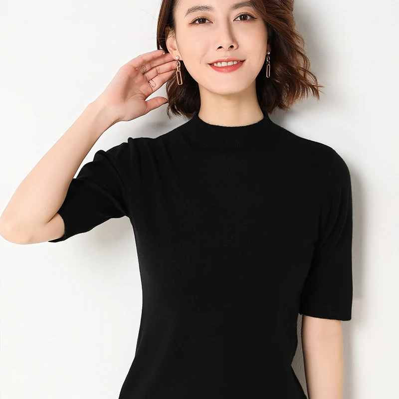 

Half turtleneck Spring and summer women's T-shirt Half sleeve Cashmere Knitted Women Sweater And Pullover Female