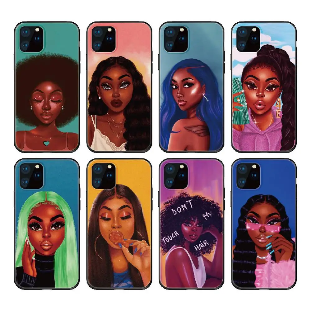 

Poppin Melanin Black Girls Phone Cover For iPhone 12 Mini 11 Pro Max X XS XR Max 7 8 7Plus 8Plus 6S SE Soft Silicone Case
