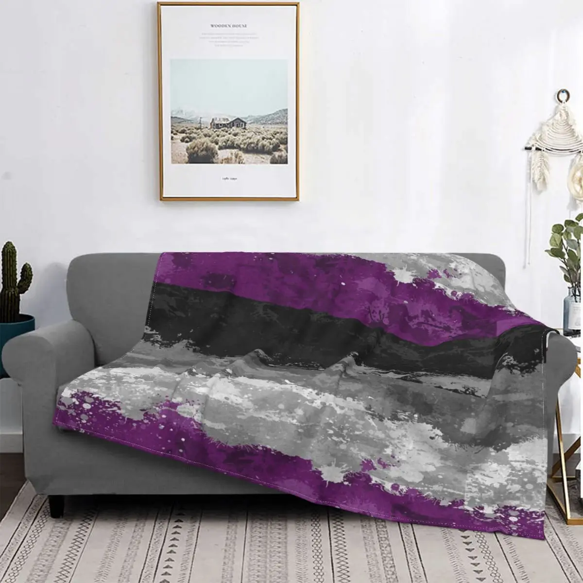 

Asexual-Manta con bandera de salpicaduras de pintura, para cama colcha, Edredon a cuadros, manta de lana a cuadros de Anime, man