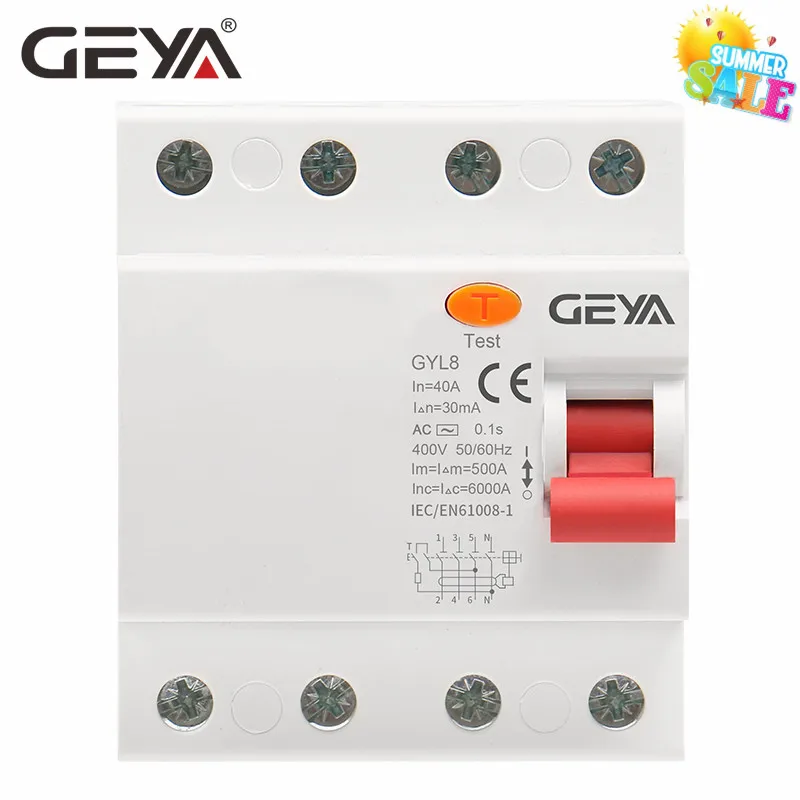 Электромагнитный дифференциальный выключатель GEYA GYL8 3 фазы + N RCD защита от утечки