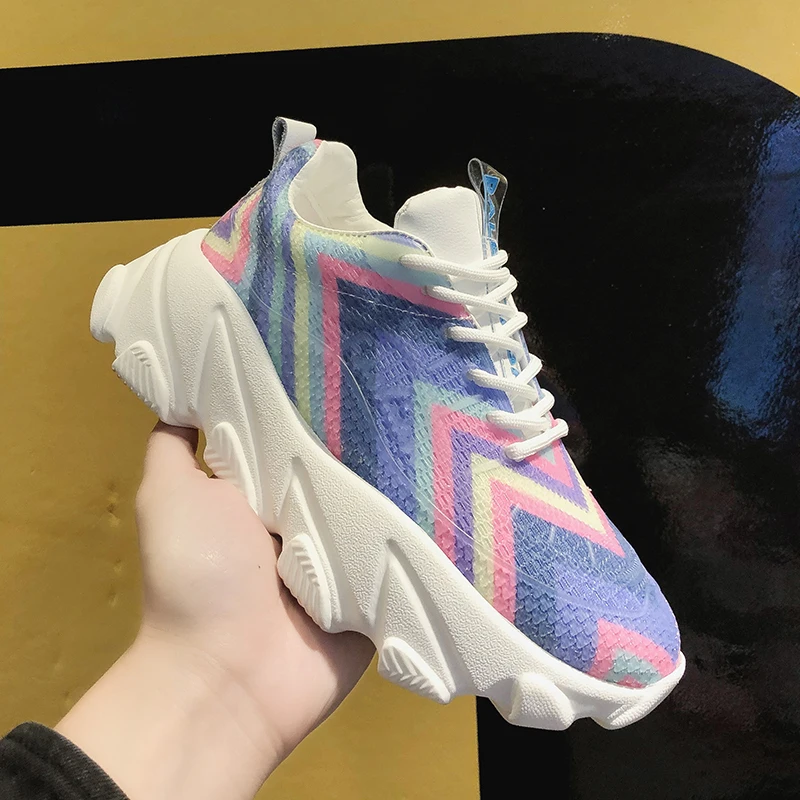 Женские кроссовки 2019 цветные летающие тканые с воздушной подушкой Студенческая
