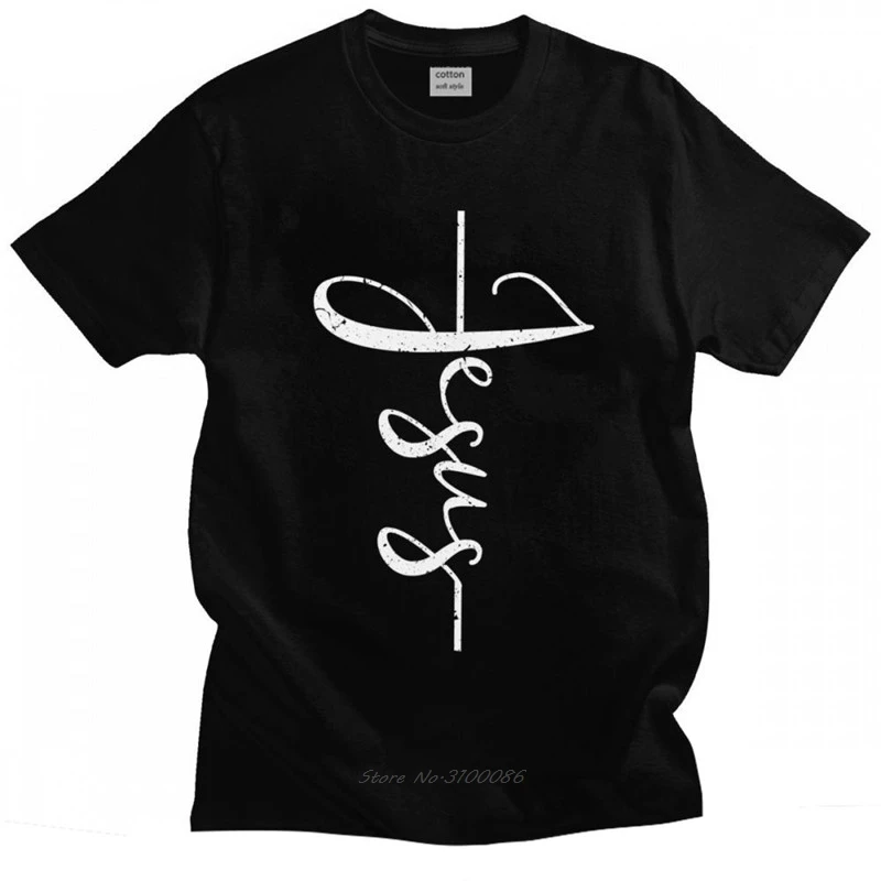 

Jesus Christ On The Cross God T Shirt Men 100% Cotton Leisure T-shirt Short Sleeved Christian Tee Tops Summer Clothing Merch