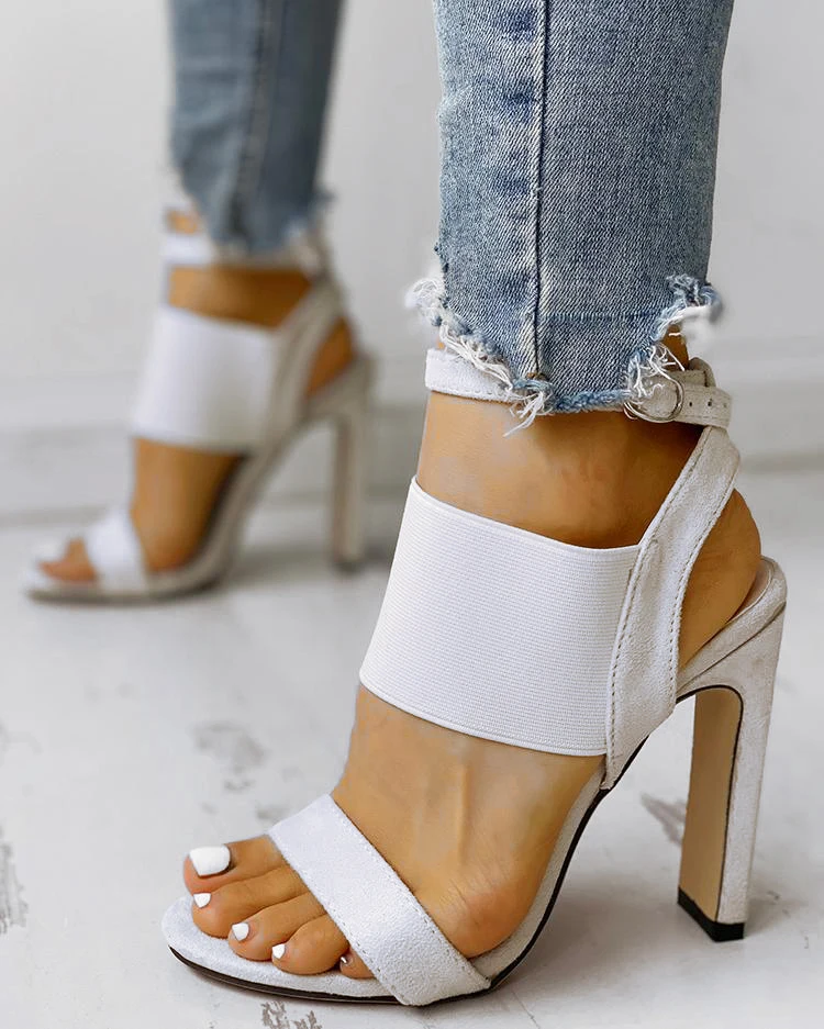 Босоножки женские с ремешком на щиколотке открытый носок высокий каблук 9 см