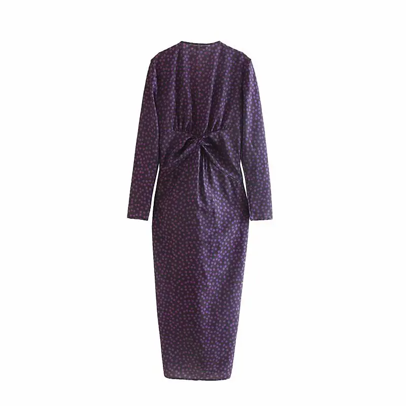 Ms. autumn and winter 2019 new women's shoulder pads dot dress fashion Slim V-neck long-sleeved -27 301 |