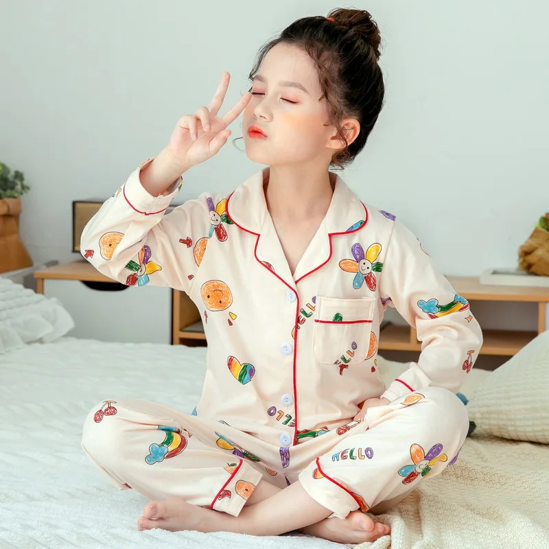 Одежда для сна мальчиков 100% хлопок длинные детские пижамы Комплекты одежды с