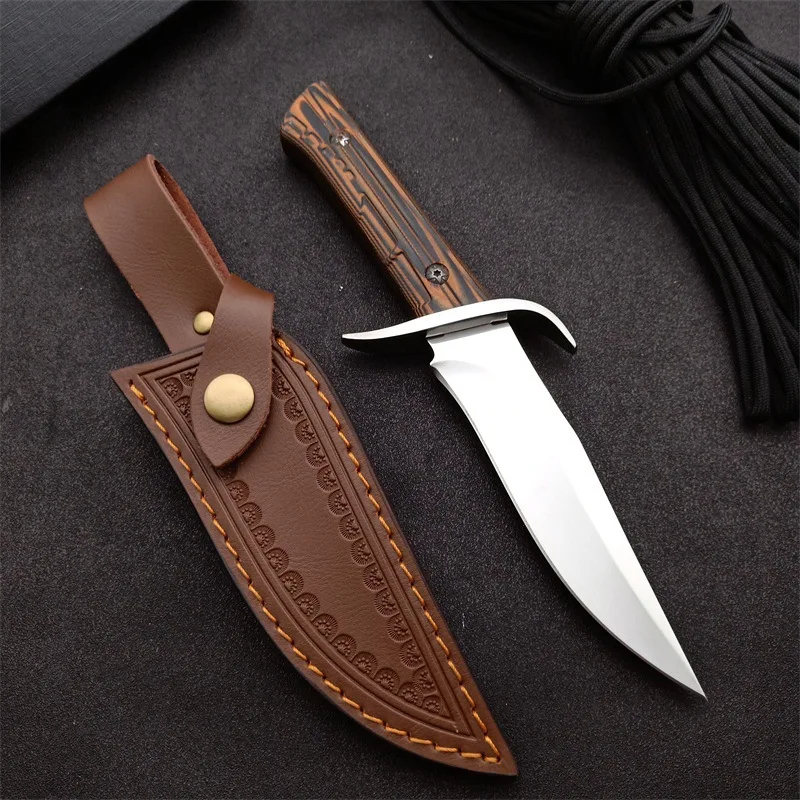 

D2 Steel Blade G10 Handle Anti Skid Straight Knives Hunting Jungle Survival Peeling Military Tactical Knife with Leather Cover