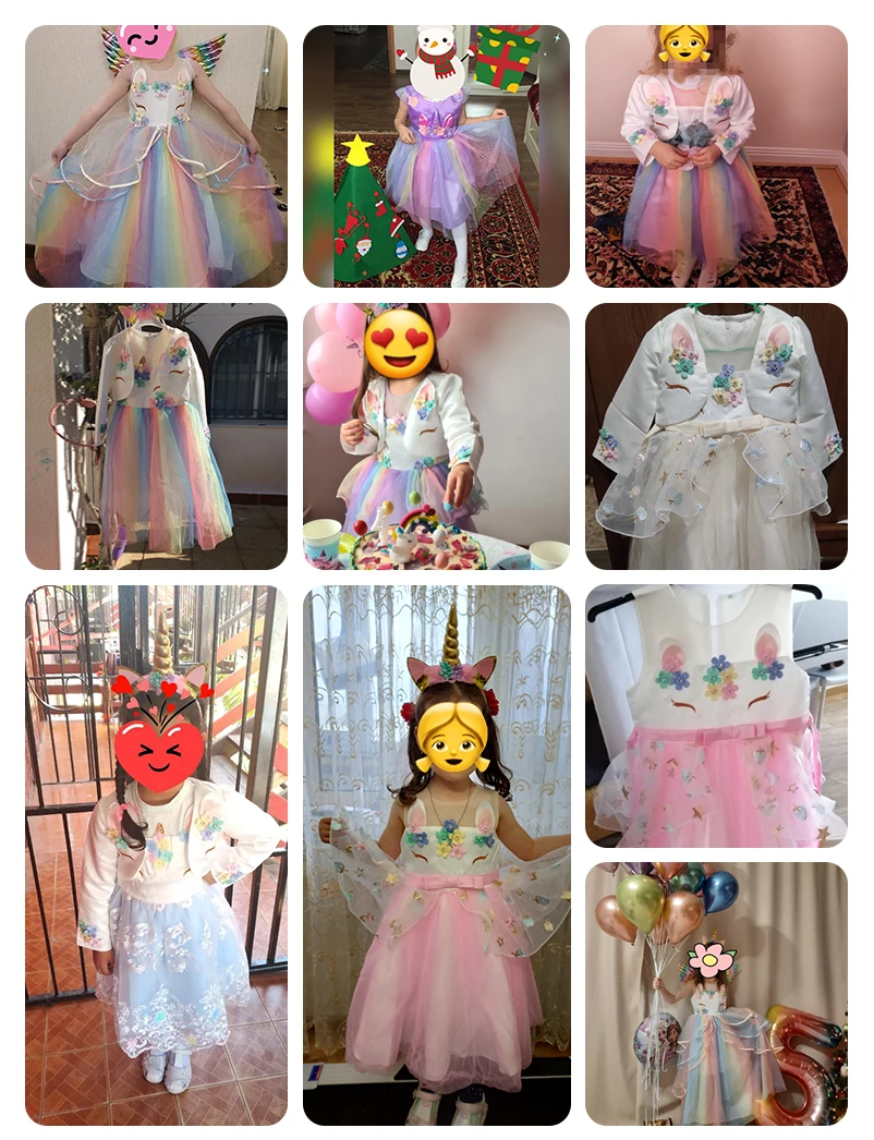 

Flower Girl Wedding Rainbow Unicorn Dress Kids Birthday Party Fancy Bow Costume Girls Princess Tutu Dress Baby Clothes Vestidos